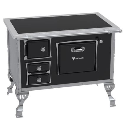 Imagem de Fogão a Lenha Venax 35083 N2 Saída Direita Premium Chapa Vitrocerâmica Com Moldura Inox 