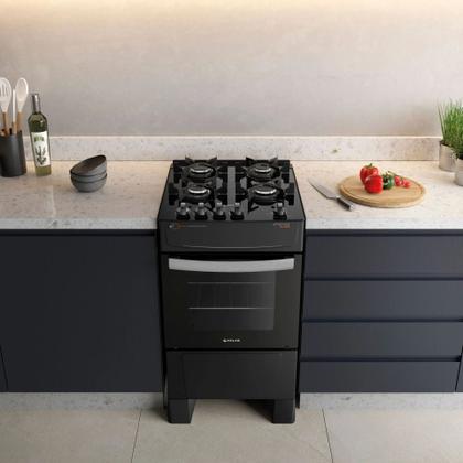 Imagem de Fogão Atlas 4 Bocas preto Atenas Glass com Acendimento automático - Bivolt