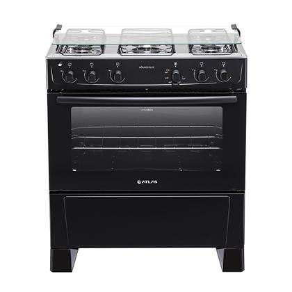 Imagem de Fogão Atlas 5 Bocas Mônaco Plus com Mesa Inox e Acendimento Automático Preto Bivolt