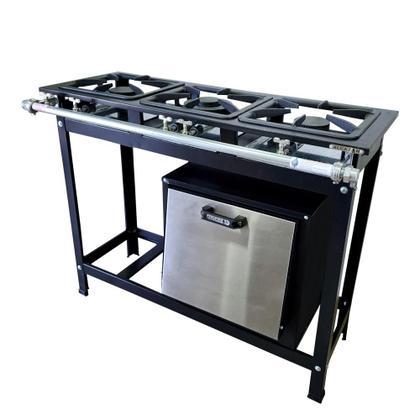 Imagem de Fogão Baixa Pressão 3 Bocas Alcazon com Forno 60 Litros Tampa Inox ACZ-003+ACZF-001