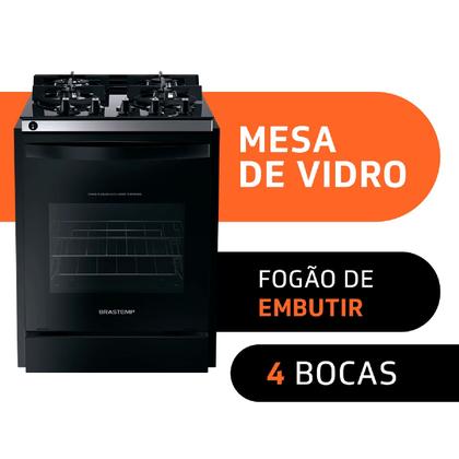 Imagem de Fogão Brastemp 4 Bocas de embutir Preto com mesa de vidro e dupla chama - BYO4XAE
