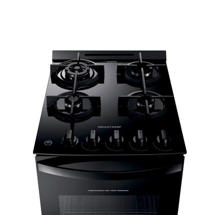 Imagem de Fogão Brastemp 4 Bocas Preto com mesa de vidro e dupla chama - BFO4XAE