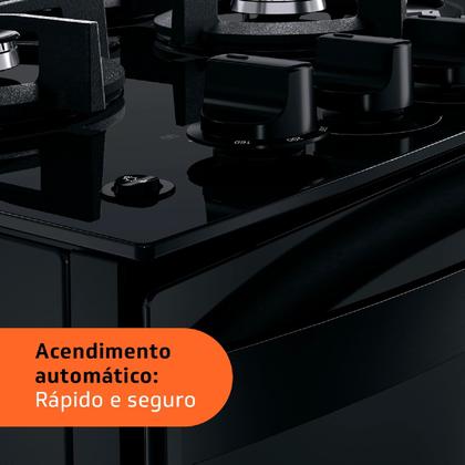 Imagem de Fogão Brastemp 4 Bocas Preto com mesa de vidro e grades duplas de ferro fundido - BFO4VAE