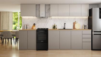 Imagem de Fogão Brastemp 4 Bocas Preto com mesa de vidro e grades duplas de ferro fundido - BFO4VAE