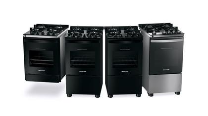 Imagem de Fogão Brastemp 4 Bocas Preto com mesa de vidro e grades duplas de ferro fundido - BFO4VAE