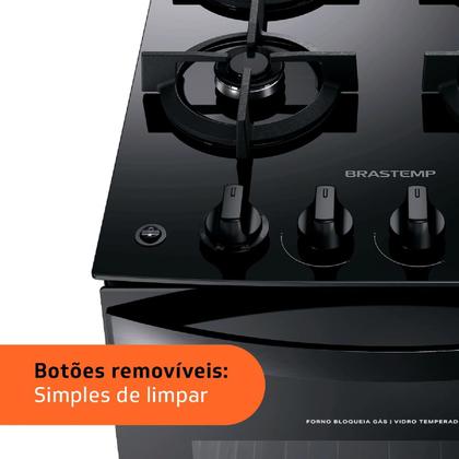 Imagem de Fogão Brastemp 4 Bocas Preto com mesa de vidro e grades duplas de ferro fundido - BFO4VAE