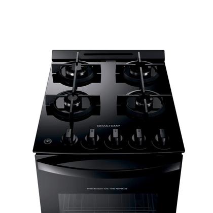 Imagem de Fogão Brastemp 4 Bocas Preto com mesa de vidro e grades duplas de ferro fundido - BFO4VAE