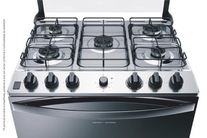 Imagem de Fogão Brastemp 5 Bocas Duplo Forno Cor Inox Com Botões Removíveis e Exclusivo Aro Protetor - BFD5NCR