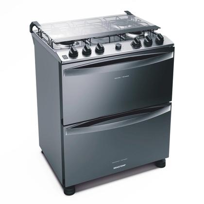 Imagem de Fogão Brastemp 5 Bocas Duplo Forno Cor Inox Com Botões Removíveis e Exclusivo Aro Protetor - BFD5NCR