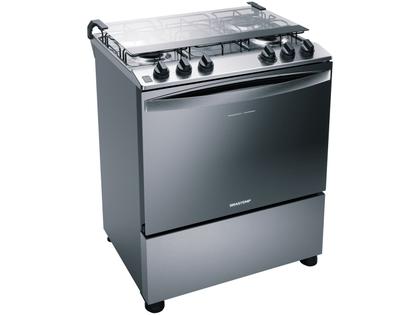 Fogão Brastemp 5 Bocas Inox com Botôes Removíveis - BFS5NCRUNA Bivolt Imagem de Fogão Brastemp 5 Bocas Inox com Botôes Removíveis