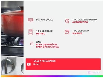 Fogão Brastemp 5 Bocas Inox com Botôes Removíveis - BFS5NCRUNA Bivolt Imagem de Fogão Brastemp 5 Bocas Inox com Botôes Removíveis