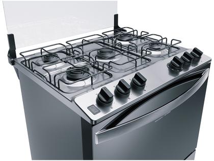 Fogão Brastemp 5 Bocas Inox com Botôes Removíveis - BFS5NCRUNA Bivolt Imagem de Fogão Brastemp 5 Bocas Inox com Botôes Removíveis