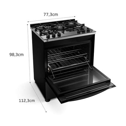 Imagem de Fogão Brastemp 5 Bocas Mesa De Vidro e Turbo Chama Preto BFS5VCE - Bivolt