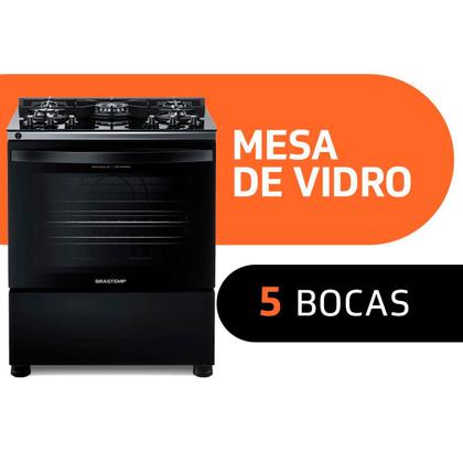 Imagem de Fogão Brastemp 5 Bocas Mesa De Vidro e Turbo Chama Preto BFS5VCE - Bivolt