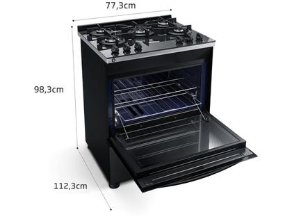 Fogão Brastemp 5 Bocas Preto com Turbo Chama - Mesa de Vidro BFS5VCEUNA Imagem de Fogão Brastemp 5 Bocas Preto com Turbo Chama