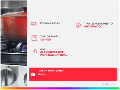 Fogão Brastemp 5 Bocas Preto com Turbo Chama - Mesa de Vidro BFS5VCEUNA Imagem de Fogão Brastemp 5 Bocas Preto com Turbo Chama
