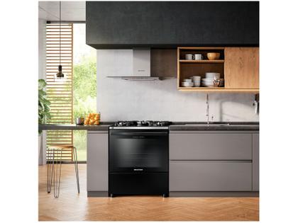 Fogão Brastemp 5 Bocas Preto com Turbo Chama - Mesa de Vidro BFS5VCEUNA Imagem de Fogão Brastemp 5 Bocas Preto com Turbo Chama