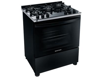 Fogão Brastemp 5 Bocas Preto com Turbo Chama - Mesa de Vidro BFS5VCEUNA Imagem de Fogão Brastemp 5 Bocas Preto com Turbo Chama