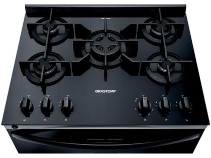 Fogão Brastemp 5 Bocas Preto com Turbo Chama - Mesa de Vidro BFS5VCEUNA Imagem de Fogão Brastemp 5 Bocas Preto com Turbo Chama