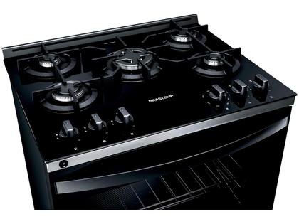 Fogão Brastemp 5 Bocas Preto com Turbo Chama - Mesa de Vidro BFS5VCEUNA Imagem de Fogão Brastemp 5 Bocas Preto com Turbo Chama