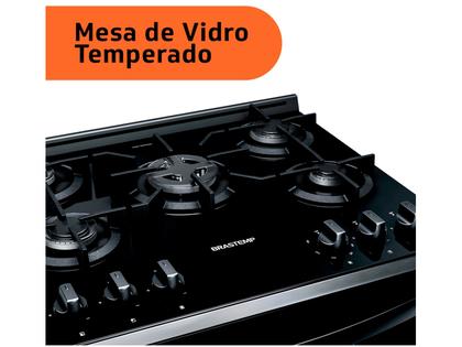 Fogão Brastemp 5 Bocas Preto com Turbo Chama - Mesa de Vidro BFS5VCEUNA Imagem de Fogão Brastemp 5 Bocas Preto com Turbo Chama