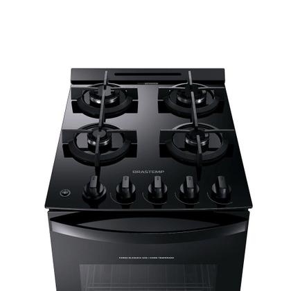 Imagem de Fogão Brastemp Piso 4 Bocas com Mesa de Vidro e Grades Duplas de Ferro Fundido Preto Bivolt BFO4VAE
