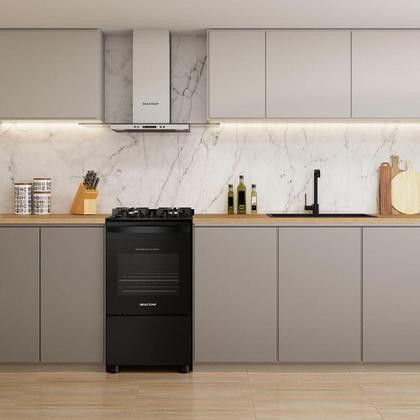 Imagem de Fogão Brastemp Piso 4 Bocas com Mesa de Vidro e Grades Duplas de Ferro Fundido Preto Bivolt BFO4VAE