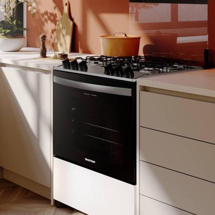 Imagem de Fogão Brastemp Piso 5 Bocas Branco com Botões Removíveis e Aro Protetor Bivolt