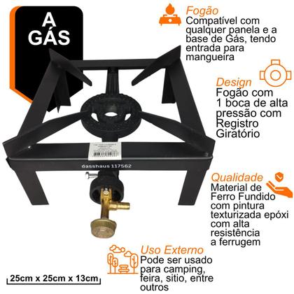 Imagem de Fogão camping 1 boca alta pressão 1 queimador ferro