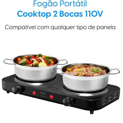 Imagem de Fogão Cooktop 2 Bocas Elétrico de Indução Portátil Elgin Preto