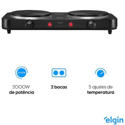 Imagem de Fogão Cooktop 2 Bocas Elétrico de Indução Portátil Elgin Preto