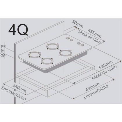 Imagem de Fogão Cooktop 4 Bocas a Gás Ultra Chama 127V/220V Bivolt Acendimento Automático Vidro Temperado Braslar