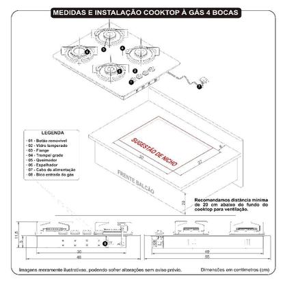 Imagem de Fogão Cooktop 4 Bocas Mesa Em Vidro - Preto - Fogatti Inox 27000101-00