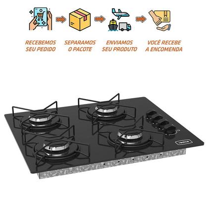 Imagem de Fogão Cooktop 4 Bocas Realce Preto a Gás Reforçado