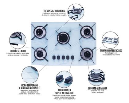 Imagem de Fogão Cooktop 5 Bocas 5Q Lines Color Branco FCB503 Safanelli