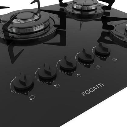 Imagem de Fogão Cooktop 5 Bocas Tripla Chama - Mesa Em Vidro - Preto - Fogatti Esmaltado 27000501-02