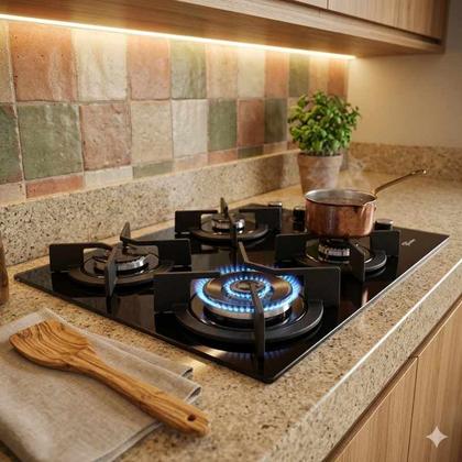 Imagem de Fogão Cooktop a Gás 4 Bocas Tripla Chama Infinity Bivolt Preto Fischer
