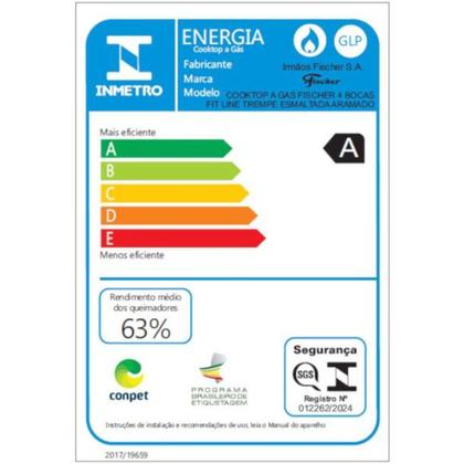 Imagem de Fogão Cooktop a Gás Fischer Fit Line 36350-102675 4 Bocas Mesa Vidro Acendimento Automático Bivolt