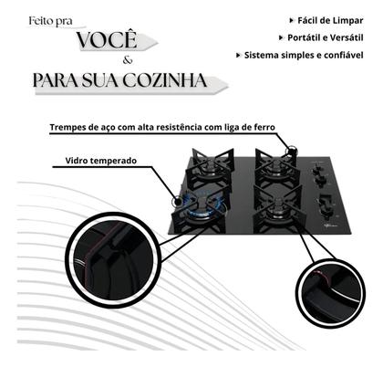 Imagem de Fogão Cooktop De Embutir 4 Bocas A Gás Chama Rápida Fischer PRETO BIVOLT