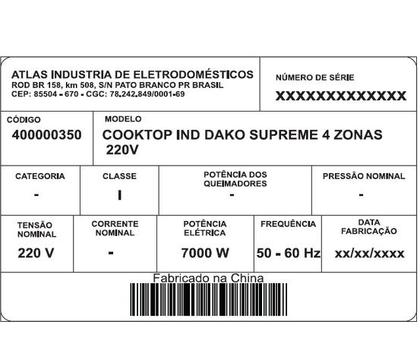 Imagem de Fogão Cooktop de Indução 4 Bocas Dako Supreme com Trava de Segurança Preto 220V