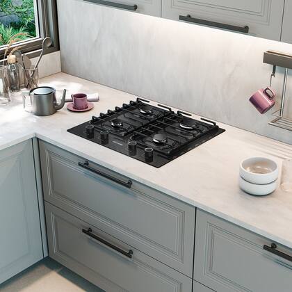 Imagem de Fogão Cooktop Elétrico Bivolt 4 Bocas Ultra Chama MCG4BM Grade Dupla Mesa de Vidro  Mueller 