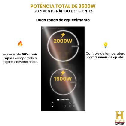 Imagem de Fogão Cooktop Elétrico Chef Express De Indução Vitrocerâmica 3500w 2 Bocas Linha Premium
