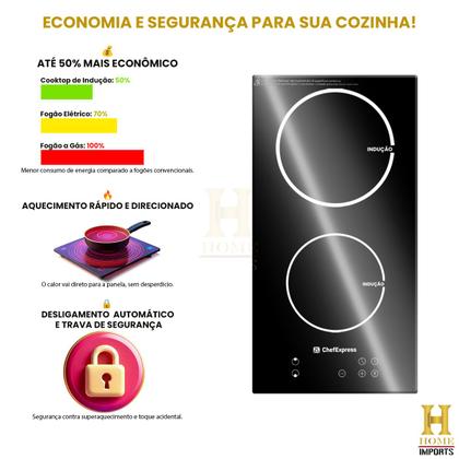 Imagem de Fogão Cooktop Elétrico Chef Express De Indução Vitrocerâmica 3500w 2 Bocas Linha Premium