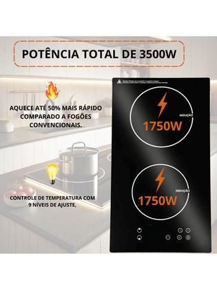 Imagem de Fogão Cooktop Elétrico Indução 3500w 2 Bocas Vitrocerâmica Culinaria Preto