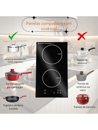 Imagem de Fogão Cooktop Elétrico Indução 3500w 2 Bocas Vitrocerâmica Culinaria Preto
