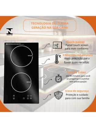 Imagem de Fogão Cooktop Elétrico Indução 3500w 2 Bocas Vitrocerâmica Culinaria Preto