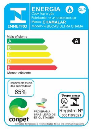 Imagem de Fogão Cooktop Gás 4 Bocas Ultra Chama 127v/220v Preto