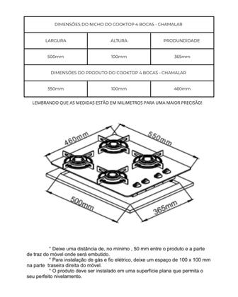Imagem de Fogão Cooktop Gás 4 Bocas Ultra Chama 127v/220v Preto