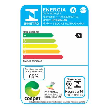 Imagem de Fogão Cooktop Gás 5 Bocas Ultra Chama 127v/220v Mesclado
