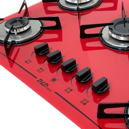 Imagem de Fogão Cooktop Gás D&D 5 bocas vermelho - acendimento automático